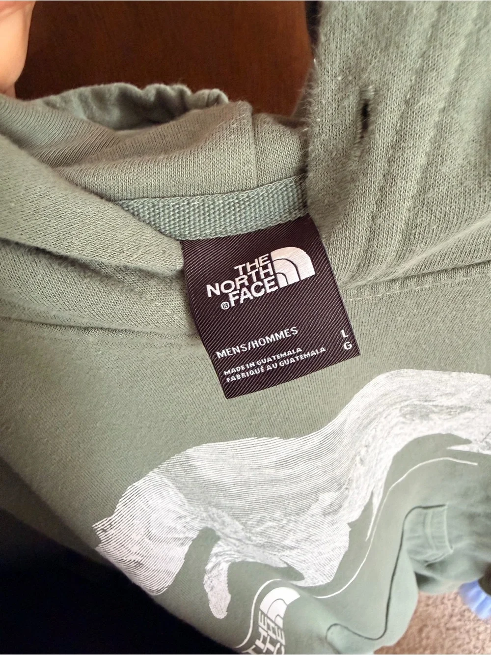 The North Face Men's Sage Green Crewneck Hoodie with Bear Graphic